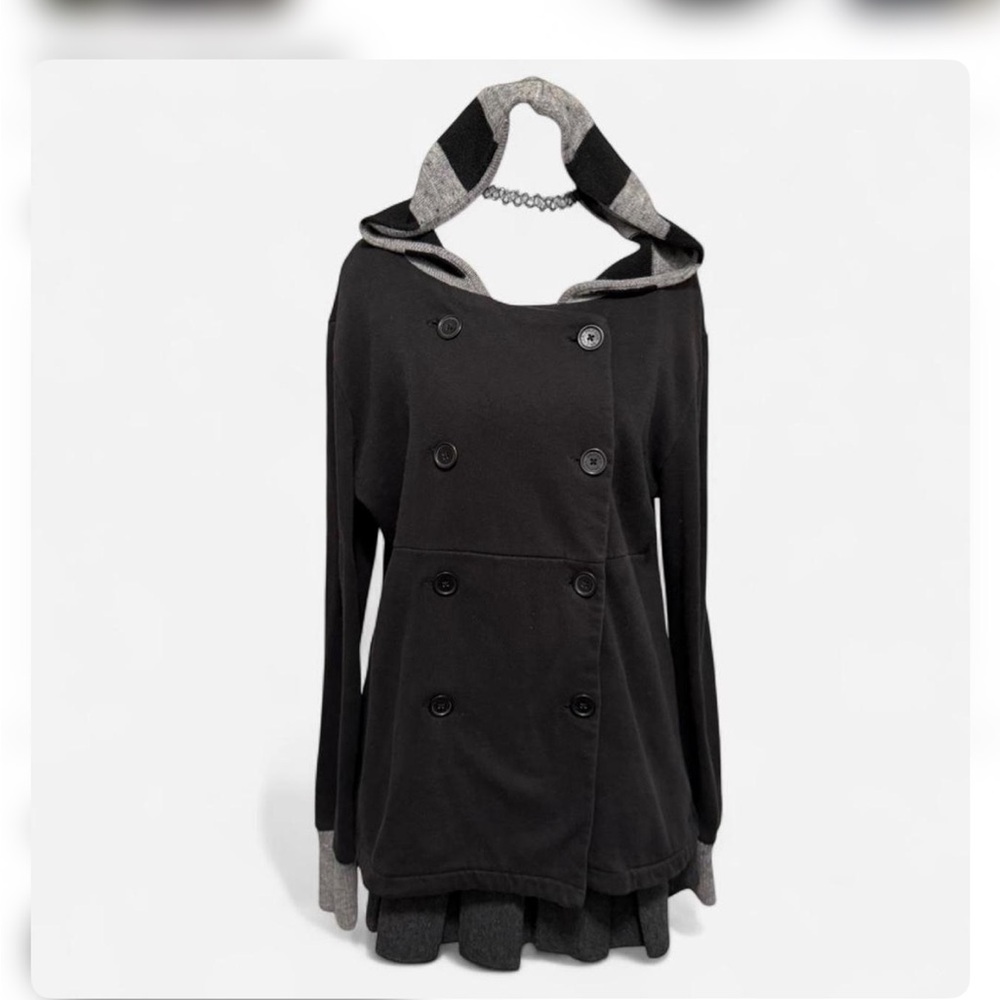 Split Black Double-Breasted Pea Coat - image 1